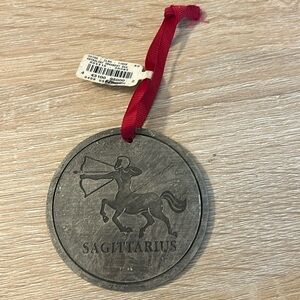 Astrology Sagittarius Pewter Metal Round Ornament with Ribbon for Hanging